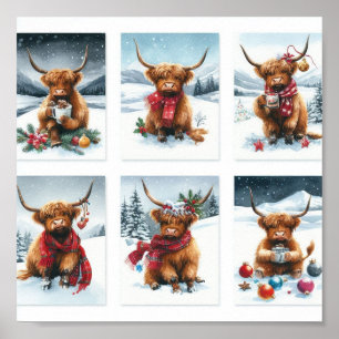 Poster Vaches Highland à Noël