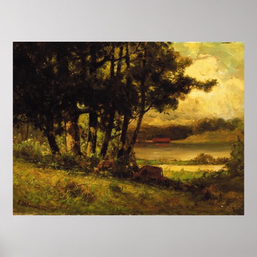 Poster Vaches pâturant près de la rivière - Edward Banist (Devant)