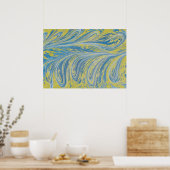 Poster Vague Abstraite Bleue Et Or (Cuisine)