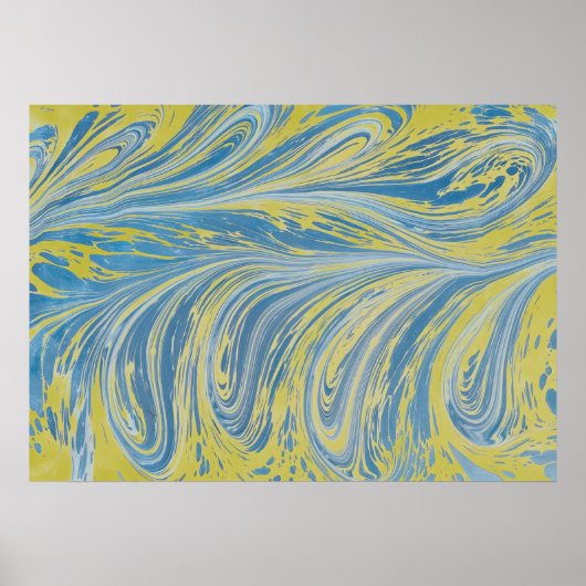 Poster Vague Abstraite Bleue Et Or (Devant)