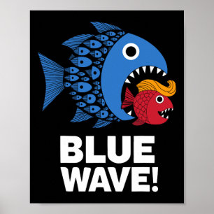 Poster Vague Bleue Kamala Amusant Gros Poissons Mangez Pe