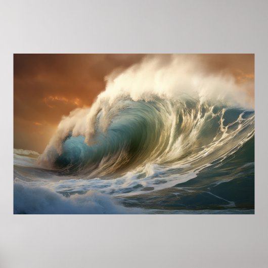 Poster Vague courbée Océan Force Nature Mer (Devant)