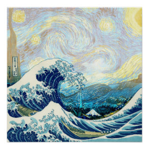 POSTER VAGUE DE KANAGAWA EN ARRIÈRE - PLAN DE NUIT STARRY