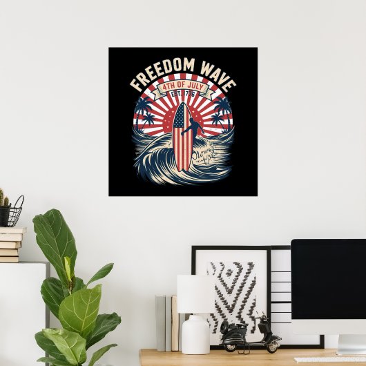 Poster Vague de liberté 4 juillet (Bureau à domicile)