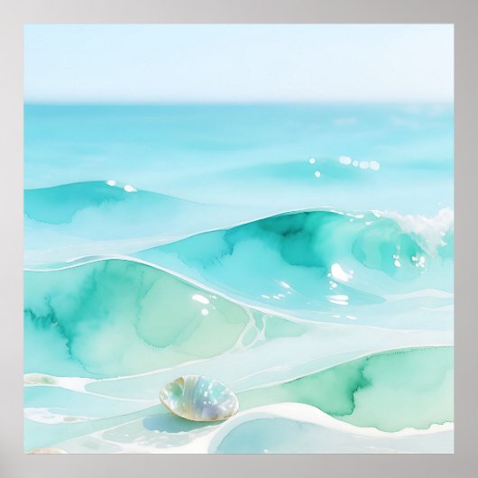 Poster Vague de mer turquoise Coquillage (Devant)