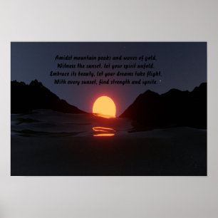 Poster vague de montagne océan coucher de soleil Esthétiq