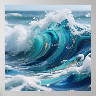 Poster Vague dorée de l'océan turquoise