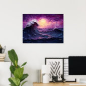 Poster Vague majestueuse du coucher de soleil dans un sty (Bureau à domicile)
