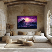 Poster Vague majestueuse du coucher de soleil dans un sty