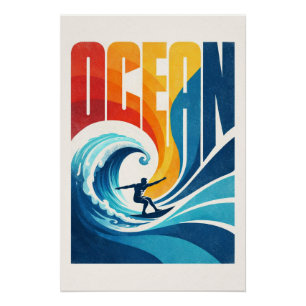 Poster Vague Océanique – Art de Style de Vie Surf Rétro