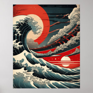 Poster Vague Sci-Fi - Style japonais Ukiyo-e Print