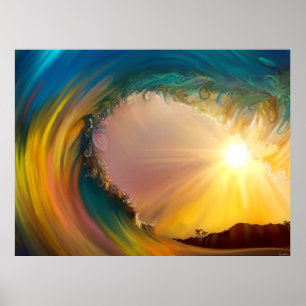 Poster Vague tropicale au coucher du soleil appel vidéo a