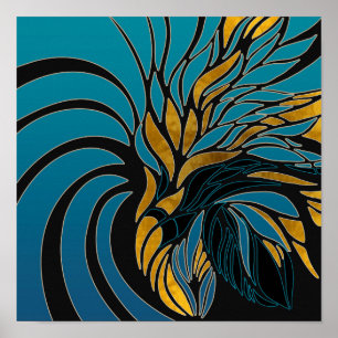 Poster vagues Abstraites, lignes, feuilles, design modern