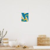 Poster Vagues Abstraites vives de Bleu et Jaune (Cuisine)