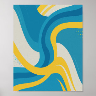 Poster Vagues Abstraites vives de Bleu et Jaune