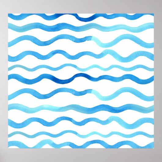 Poster Vagues Aquarelle : bleu turquoise sans joint. (Devant)