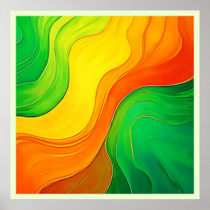 Poster Vagues Artistiques Vert Jaune Organiques