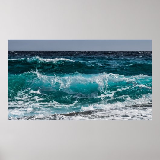 Poster Vagues bleu bleu turquoise (Devant)