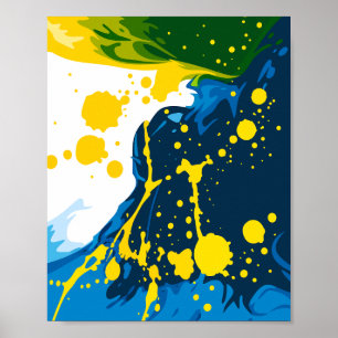 Poster Vagues bleues fluides avec éclaboussures de peintu