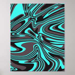 Poster Vagues cyan et noires abstraites