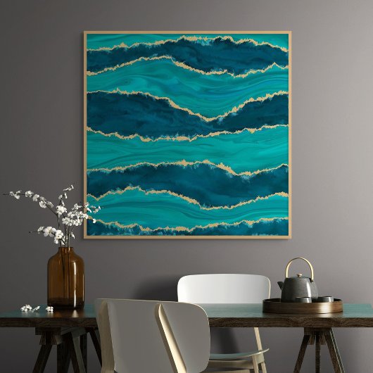 Poster Vagues d'agate sarcelle – Marbre abstrait avec or