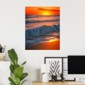 Poster Vagues dans l'océan avec coucher de soleil (Bureau à domicile)