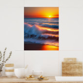 Poster Vagues dans l'océan avec coucher de soleil (Cuisine)