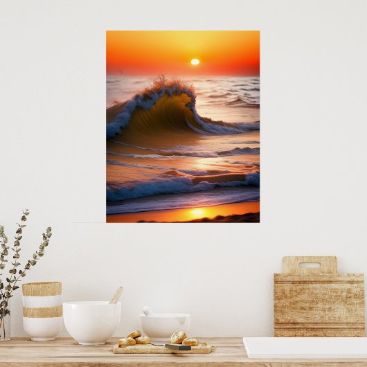Poster Vagues dans l'océan avec coucher de soleil (Cuisine)