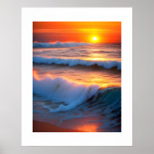 Poster Vagues dans l'océan avec coucher de soleil (Devant)