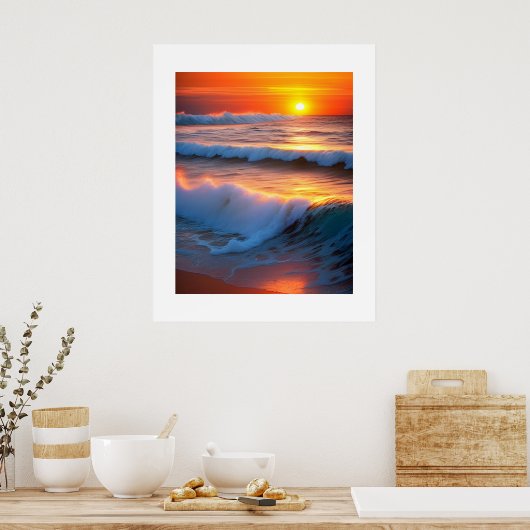 Poster Vagues dans l'océan avec coucher de soleil (Cuisine)