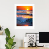 Poster Vagues dans l'océan avec coucher de soleil (Bureau à domicile)