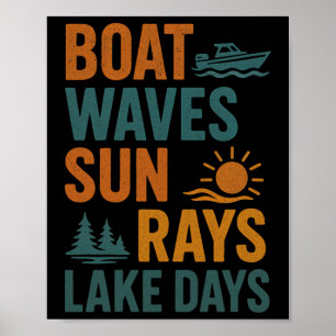 Poster Vagues de bateau rayons de soleil jours de lac été