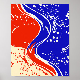 Poster Vagues de fluide abstraites en rouge et bleu