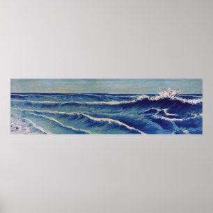 Poster Vagues de Hatō Zu - Uehara Konen. Bois de graveur