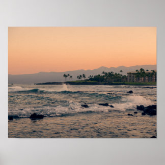 Poster Vagues de lever de soleil à Waikoloa à Hawaii