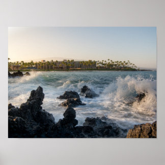 Poster Vagues de lever de soleil Waikoloa à Hawaii