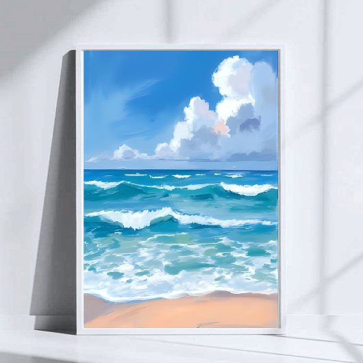 Poster Vagues de l'océan bleu | Aquarelle de mer de plage