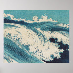 Poster Vagues de l'océan bleu Gravure sur bois japonaise