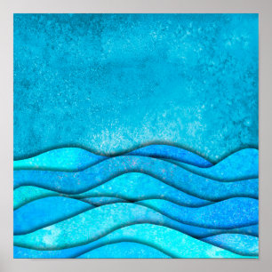 Poster Vagues de l'océan bleu vintage