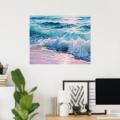 Poster Vagues de l'océan se brisant sur le rivage (Bureau à domicile)