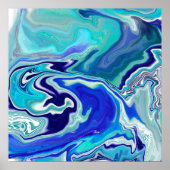 Poster Vagues de marbre bleu et Turquoise (Devant)