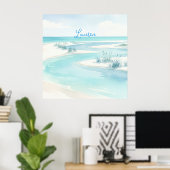 Poster vagues de plage à l'aquarelle bleu pastel nom modi (Bureau à domicile)