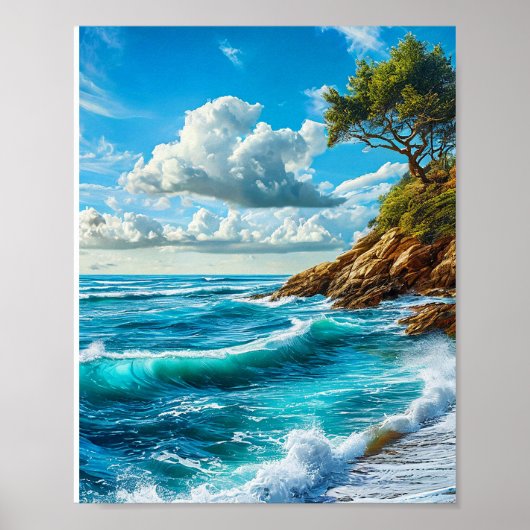 Poster Vagues de plage océanique (Devant)