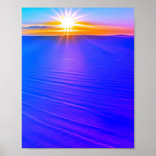 Poster Vagues d'eau bleues violettes roses océan art ia