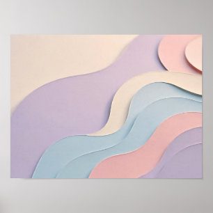 Poster Vagues découpées en papier pastel lavande rose ble