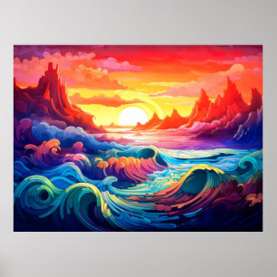 Poster Vagues épiques océan coucher de soleil 5