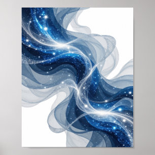Poster Vagues et étoiles bleues argentées tendance Texte