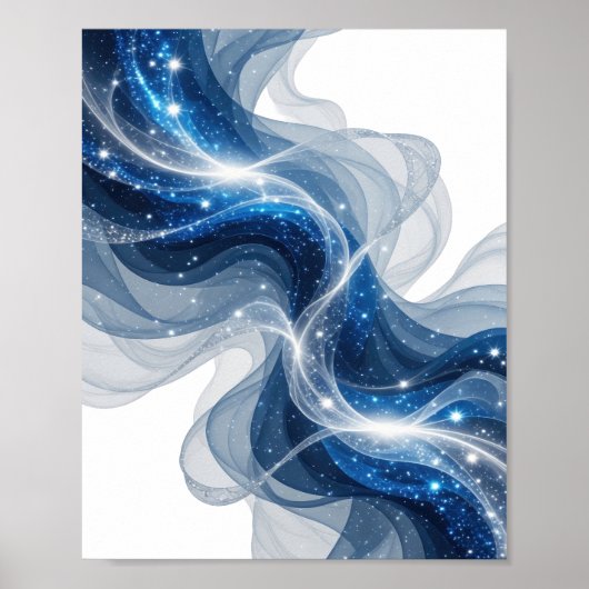Poster Vagues et étoiles bleues argentées tendance Texte (Devant)