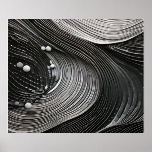 Poster Vagues fluides monochromes abstraites texturées (Devant)