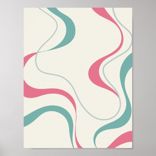 Poster Vagues fluides rose et sarcelle (Devant)
